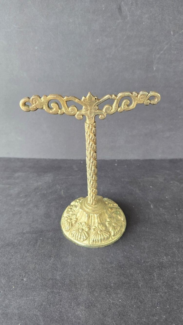 Gold Tone Brass Hatpin Holder Stand Floral Base Vintage Style Jewelry India